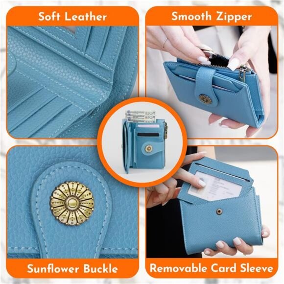 Small Wallet Women Soft Leather Blue - Picture 4 of 6